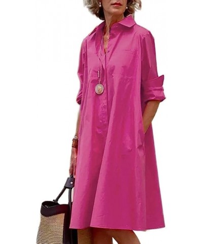Womens Linen Long Sleeve Midi Printed Button Down Shirt Dress Plus Size Loose Shirt Dresses for Women with 2 Pockets Pink $14...