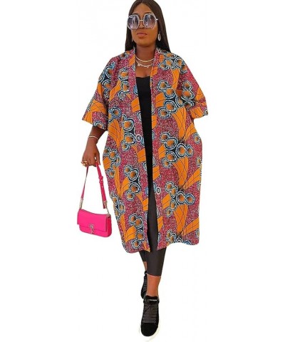 Women's Casual African Geometric Patterns Print Long Sleeve Open Front Long Blouse Loose Tops Outwear Jacket Coat Shirtorange...