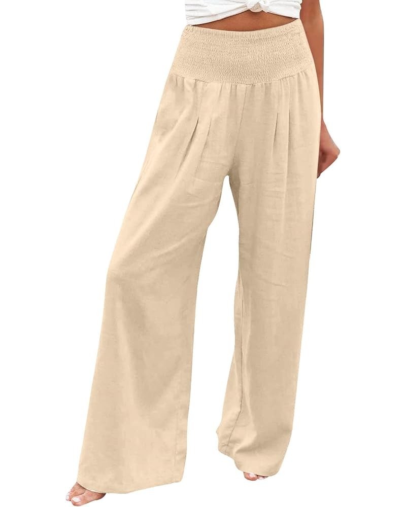 Womens Cotton Linen Pants High Waist Palazzo Pant Casual Loose Wide Leg Long Lounge Trousers with Pockets 05-khaki $8.46 Pants