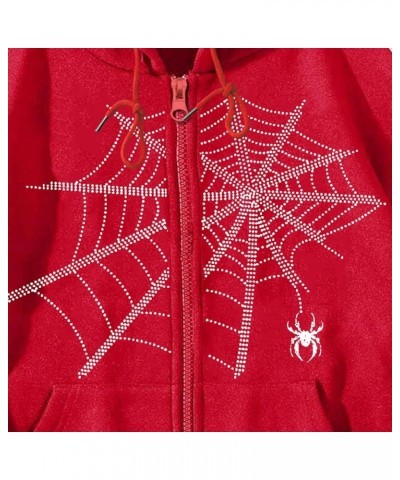 Womens Y2K Spider Web Heart Hoodies Gothic Streetwear Harajuku Oversized Jacket Coat Zip Up Hooded Sweatshirt with Pockets Z2...