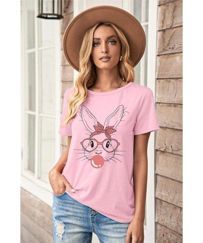 Happy Easter Shirts for Women Easter Bunny T-Shirt Rabbit Graphic Tees Easter Egg Holiday Shirt Tops Pink2-bunny Glasses $8.8...