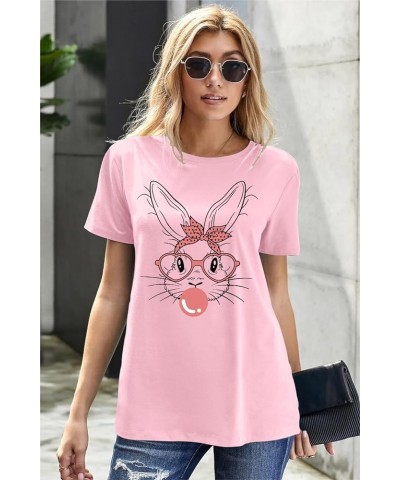 Happy Easter Shirts for Women Easter Bunny T-Shirt Rabbit Graphic Tees Easter Egg Holiday Shirt Tops Pink2-bunny Glasses $8.8...