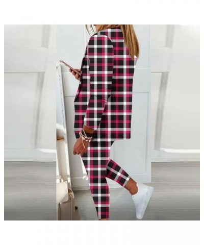 Womens 2 Piece Plaid Suit Set Business Office Long Sleeve Open Front Blazer Slim Fit Long Pants Set Casual Outfits 05 Pink $1...
