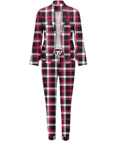 Womens 2 Piece Plaid Suit Set Business Office Long Sleeve Open Front Blazer Slim Fit Long Pants Set Casual Outfits 05 Pink $1...