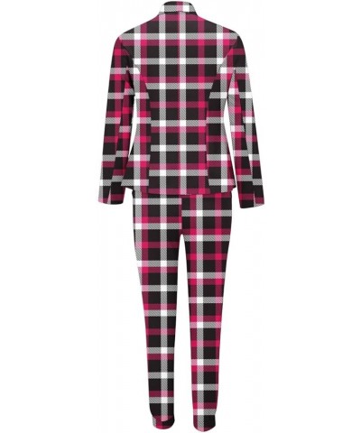 Womens 2 Piece Plaid Suit Set Business Office Long Sleeve Open Front Blazer Slim Fit Long Pants Set Casual Outfits 05 Pink $1...