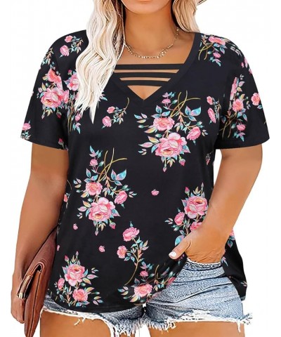 Plus Size Tops for Women Summer Pullover Short Sleeve Shirts XL-5XL 888-floral Black $11.75 T-Shirts