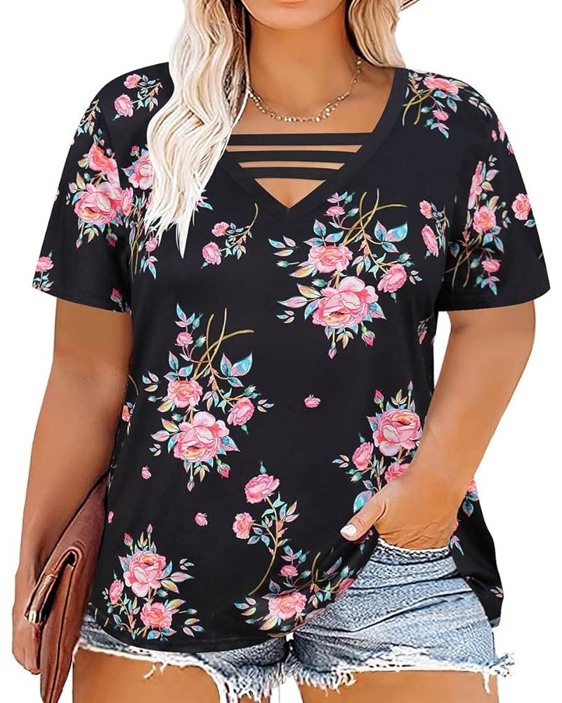 Plus Size Tops for Women Summer Pullover Short Sleeve Shirts XL-5XL 888-floral Black $11.75 T-Shirts