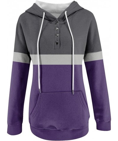 Womens Fall Fashion 2023,Womens Casual Patchwork Button Long Sleeve Hoodies Pullover Drawstring Pocket Sweatshirt 5-gray $9.9...