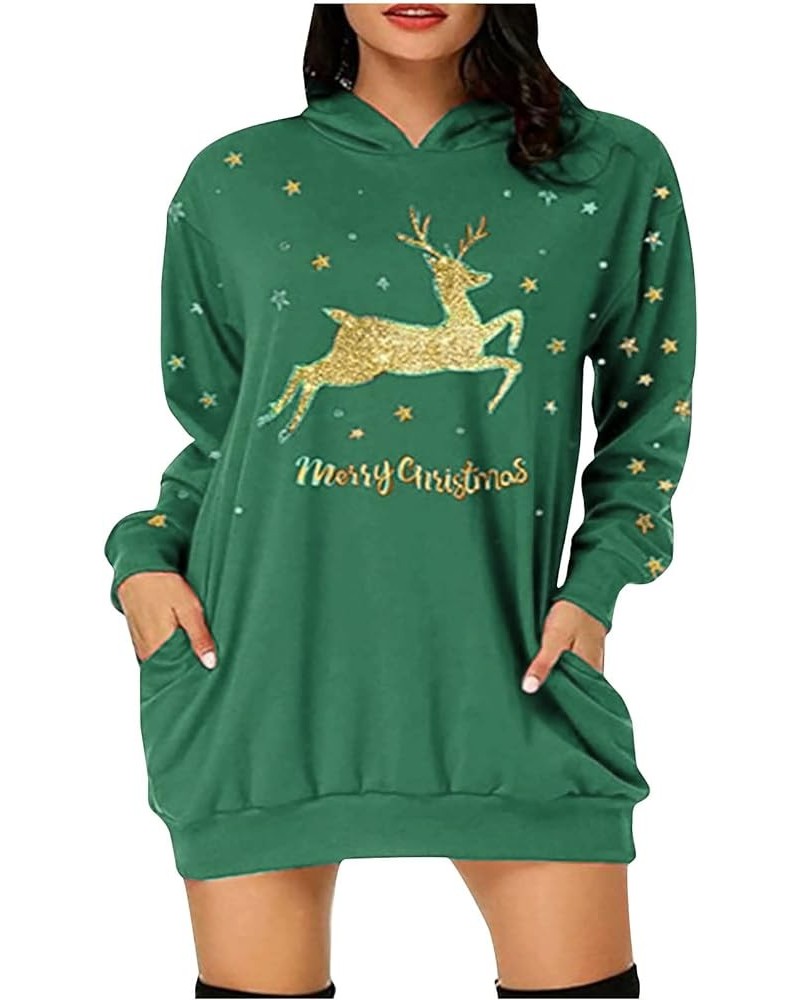 Women Valentine Day Christmas Sweater Dress Cute Ugly Reindeer Graphic Hoodies Dress with Pocket Loose Sweatshirt Mx*green $7...