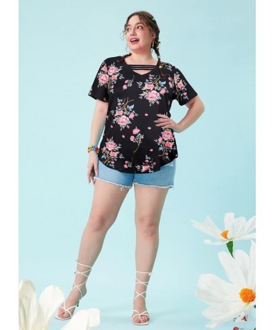 Plus Size Tops for Women Summer Pullover Short Sleeve Shirts XL-5XL 888-floral Black $11.75 T-Shirts