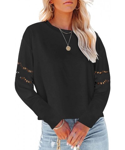Women's Lace Long Sleeve Tops Casual Round Neck Pullover Loose Fit T-Shirts Black $10.98 T-Shirts