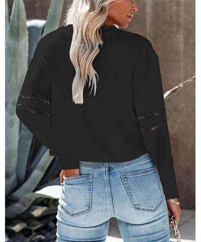 Women's Lace Long Sleeve Tops Casual Round Neck Pullover Loose Fit T-Shirts Black $10.98 T-Shirts