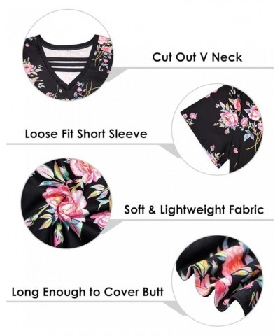 Plus Size Tops for Women Summer Pullover Short Sleeve Shirts XL-5XL 888-floral Black $11.75 T-Shirts