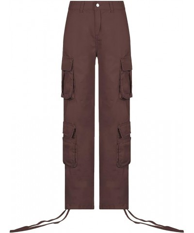 High Waist Baggy Cargo Jeans for Women Flap Pocket Relaxed Fit Straight Wide Leg Y2K Fashion Jeans T brown $13.20 Jeans