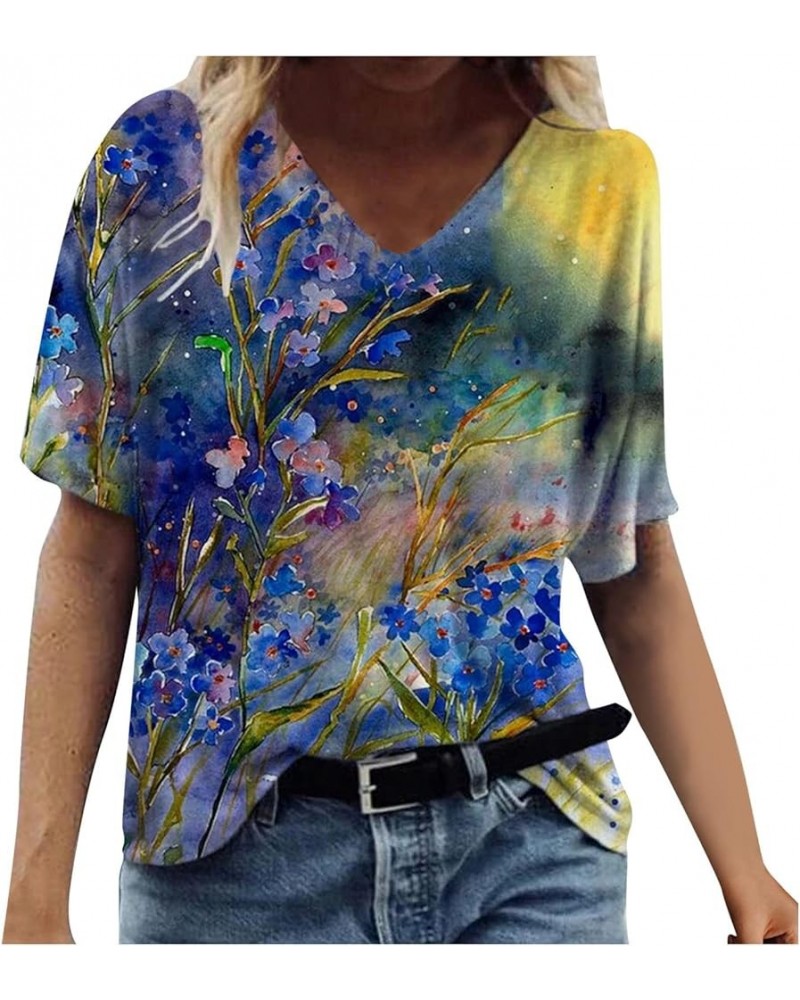 Summer Tops for Women 2023 Novelty Turtle Starfish Printed Graphic Shirts V Neck Short Sleeve Beach Blouses 05navy $5.27 Blouses