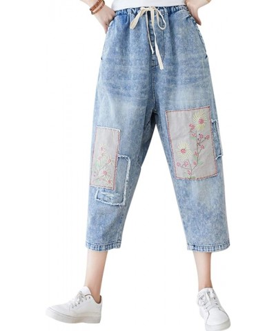 Women's Drawstring Pants Denim Jeans Harem Pants with Pockets Style 1 Blue $21.15 Jeans