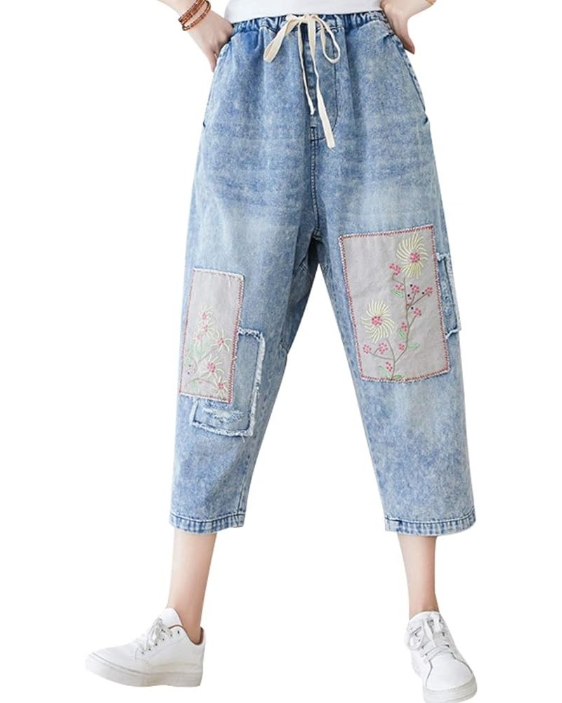 Women's Drawstring Pants Denim Jeans Harem Pants with Pockets Style 1 Blue $21.15 Jeans
