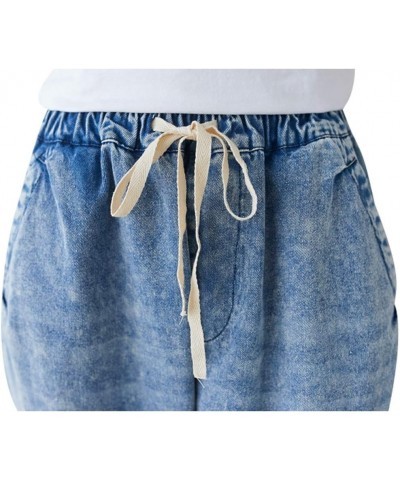 Women's Drawstring Pants Denim Jeans Harem Pants with Pockets Style 1 Blue $21.15 Jeans