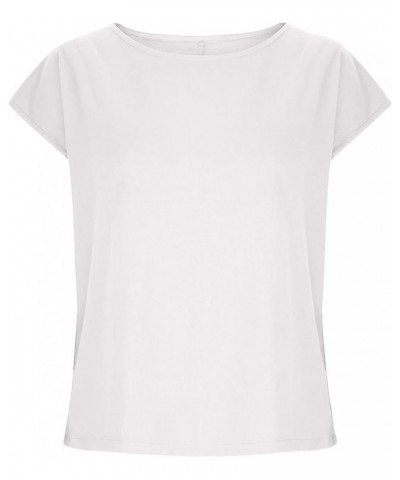 Casual Cotton Linen Tops for Women Summer 3/4 Sleeve Plus Size T Shirts Loose Fit Crew Neck Side Split Basic Blouses G-white ...