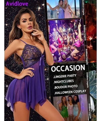 Lingerie for Women Lace Babydoll Sleepwear Boudoir Outfits Plus Size Langeray XS-5XL Black Purple $7.50 Lingerie