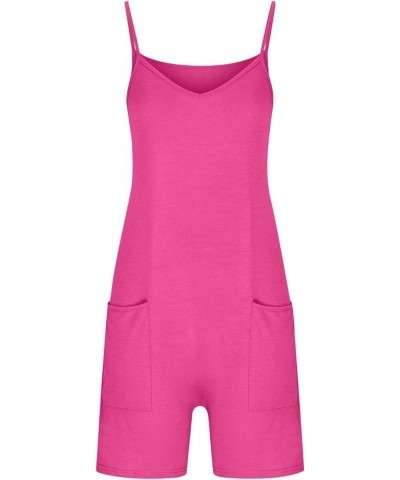Summer Casual Short Rompers for Women Spaghetti Strap Casual Loose Jumpsuits with Pockets Solid Lounge Overalls 12 Hot Pink $...