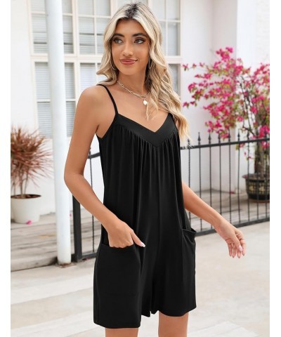 Womens Summer Casual Sleeveless Rompers Spaghetti Strap Adjustable Loose Shorts Jumpsuit with Pockets Black $14.49 Rompers