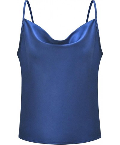 Women's Sleeveless Silk Satin Tank Top Adjustable Strap Shirt V-Neck Camisole Blouses for Summer Navy $6.35 Tanks
