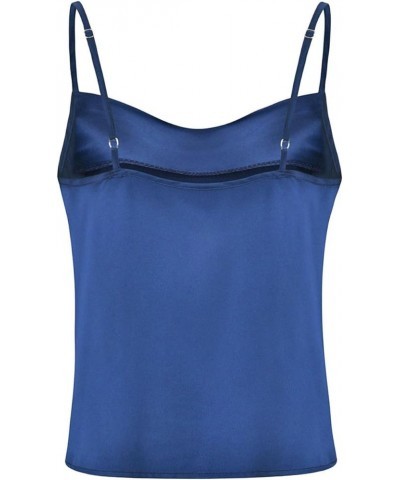 Women's Sleeveless Silk Satin Tank Top Adjustable Strap Shirt V-Neck Camisole Blouses for Summer Navy $6.35 Tanks