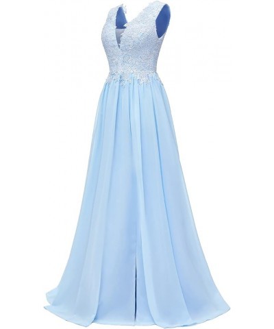 V Neck Chiffon Bridesmaid Dresses for Wedding 2023 Lace Appliques Prom Dresses Long Slit Evening Party Gowns Dark Red $45.04 ...