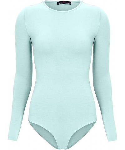 Long Sleeve Body Suit-Breathable Cotton Stretch Aqua $10.00 Bodysuits