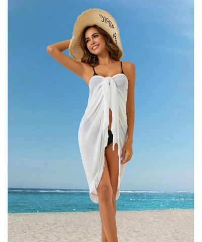 Women's Sarong Black Beach Cover Ups White Bathing Suit Wrap Skirt Long Bikini Swimsuit Coverup with Tassels Sheer $9.68 Swim...