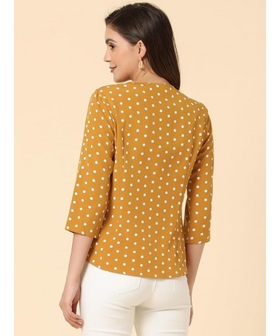 Women's Polka Dots 3/4 Sleeve Button Front Vintage Office Blouse Top Yellow $13.76 Blouses
