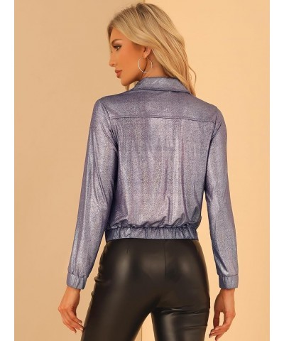 Women's Holographic Shiny Party Christmas Long Sleeve Lightweight Zipper Metallic Jacket Small Purple Gold $21.12 Jackets
