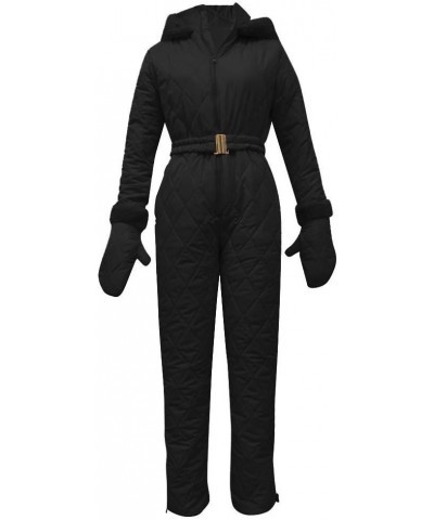 Ski Suits for Womens Winter Outdoor Sports Snow Jumpsuit Waterproof Hooded Snowsuit Collar Hooded Jacket Coat A - Black $39.3...