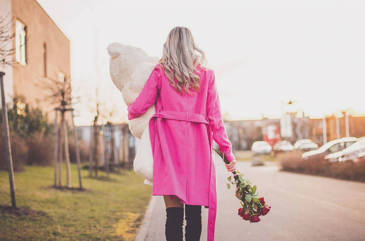 Girl in bright pink clothes